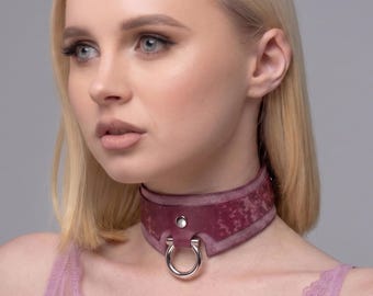 Handmade Purple Leather O-Ring Choker Collar,  Soft Padded Day Collar, Gothic Choker