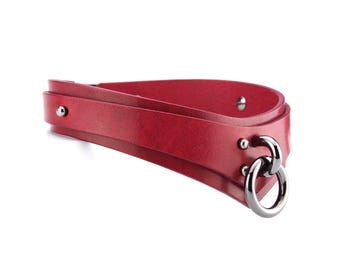 Red Leather Collar Handmade Slim Diadema Choker with Chain Leash for women, collar choker, day collar