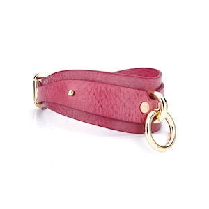 Magenta Red Leather Choker with o-ring, Collar with Leash, Submissive collar