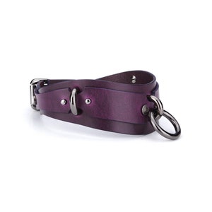 Bondage leather custom choker collar with O-ring, slave collar with additional sides D-rings for fixation