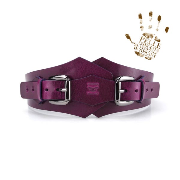 Donkerpaarse brede leren riem, tailleriem voor dames, korset, aangepaste jurkriem met dubbele gespen, kerstcadeau voor haar