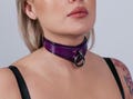 Dark Purple Leather Slim Collar with Chain Leash, Handmade Choker product logo