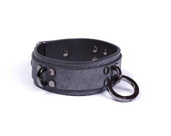 Leather choker, O-ring Collar with Leash, Submissive collar, harness, bondage