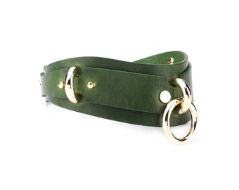 Handgemachte kundenspezifische Choker Halsband aus grünem Leder