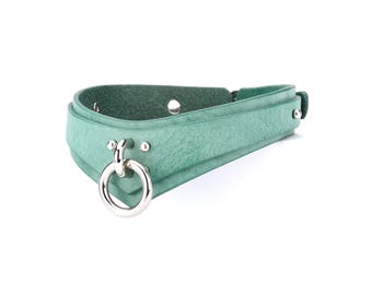Jade Green Leather Handmade Slim Collar with Chain Leash for women, collar choker, day collar