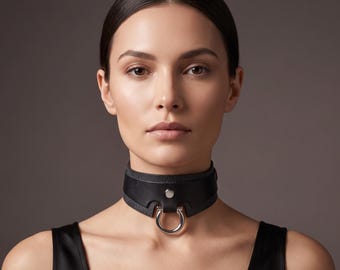 Italian Leather O-Ring Choker Collar, Day Collar, Gothic Choker