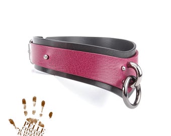 Black with Burgundy Leather Collar with Chain Leash, Custom Handmade Day Choker