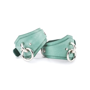 Green Custom Leather Handcuffs & Ankle cuffs, Restraint Cuffs, Submissive Cuffs, Slave cuffs