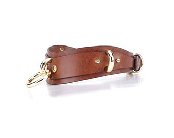 Brown Leather BDSM choker collar with leash, anniversary gift, sex gift