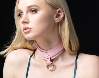 Pink leather custom sub collar, day collar sub, leather choker