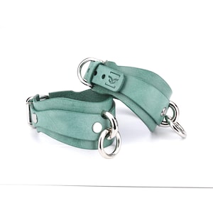 Green Leather Custom Handcuffs & Ankle cuffs, Restraint Cuffs, Submissive Cuffs, Leather Restraints