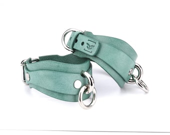 Green Leather Custom Handcuffs & Ankle cuffs, Restraint Cuffs, Submissive Cuffs, Leather Restraints