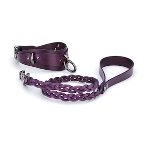Handmade Custom Leather Collar and Leash, Purple leather choker collar, bondage collar, submissive choker