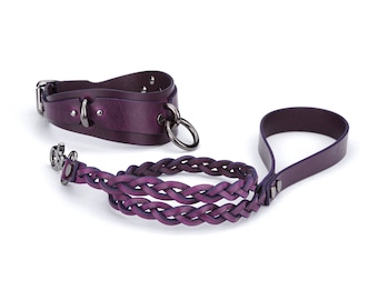 Handgemachte benutzerdefinierte Lederhalsband und Leine, Lila Leder Choker Halsband, Bondage Halsband, submissive Choker