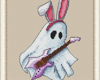 Ghost with guitar. Cross stitch pattern. PDF #1009