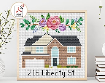 Custom House cross stitch pattern PDF. Modern cross stitch pattern from your Photo