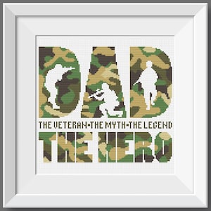 Dad The Veteran, The Myth, The Legend, The Hero. Cross stitch pattern. PDF Father&#39;s Day, Independence Day, Veterans day #11