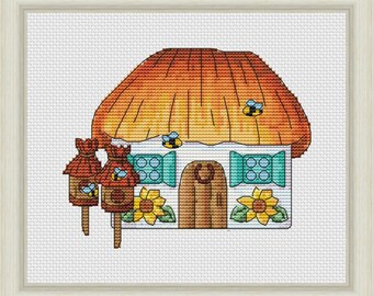 Huts of Ukraine. Beehives. Cross stitch pattern. PDF #1014