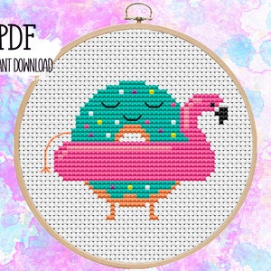 Summer donut. Mini cross stitch pattern. #89