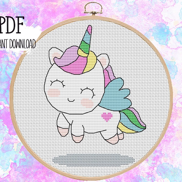 Winged unicorn baby. Alicorn. Cross stitch pattern. PDF #55