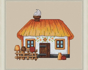 Huts of Ukraine. Jugs and pots. Cross stitch pattern. PDF #1015