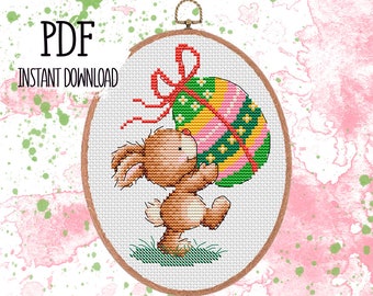 Bunny with easter egg. Cross stitch pattern. PDF #113