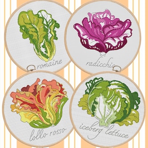 Cross stitch pattern. Lettuce set. Сabbage. Decor for the kitchen. X-stitch. Hand embroidery. PDF #26