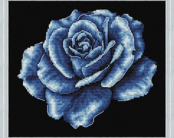 Blue rose. Cross stitch pattern. PDF #1029
