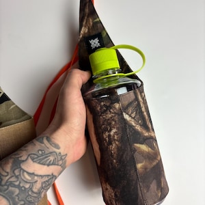RealTree Camo Water Bottle Sling Bag, Cordura Outdoor Carrier, Handmade Scotland