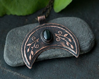Moon necklace Black obsidian necklace Protection jewelry Witch necklace Artisan black necklace Unique jewelry Gothic necklace