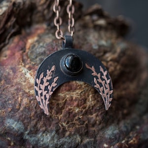 Moon necklace Protection necklace Black obsidian Gothic necklace Black necklace Witchy jewelry Fantasy necklace Nature jewelry