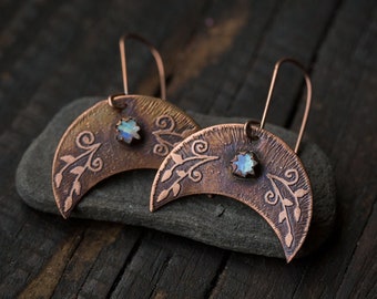 Crescent moon earrings Moonstone earrings Boho moon jewelry Celestial earrings Pagan earrings Witch jewelry Nature earrings