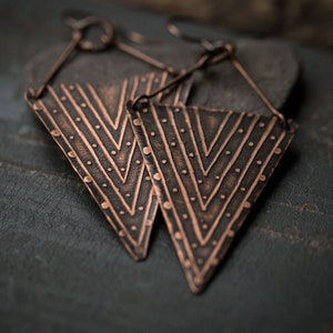 handmade triangle tribal copper earrings
