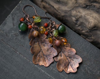 Copper oak leaf earrings Fall earrings Forest jewelry Oak tree Autumn earrings Nature jewelry Copper leaf earrings