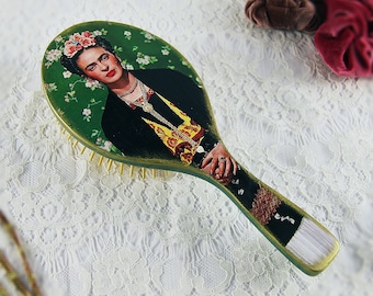 Wooden Hairbrush. Personalized. Frida, Decoupage, Antistatic. Classic Drawings, Oval, Paddle