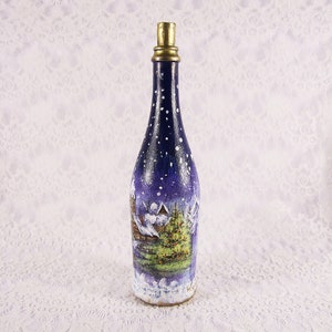 Christmas Decorative bottle, Christmas Decorations, Decoupage Bottle. Handmade. Decorated Bottle. Mediterranean kitchen decor. Home decor