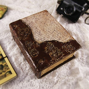 Luxury Keepsake Box, Steampunk. Old Letters. Wooden Book. Store Your Keepsake Items and Treasured Memories for a Lifetime. Vintage.