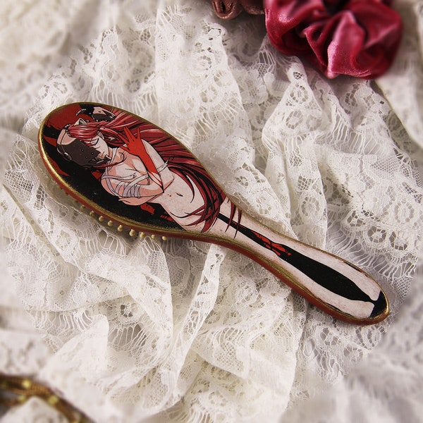 Wooden Hair Brush. Personalized. Elfen Lied, Decoupage, Antistatic. Oval, Paddle, Comb