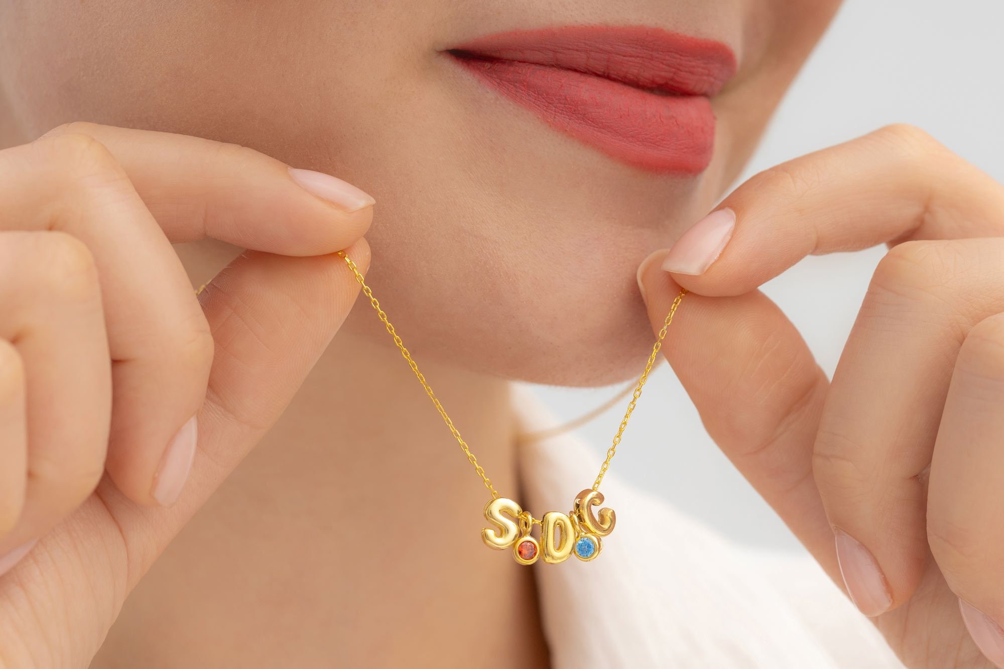 Personalized Initial Necklace with Birthstone - Bubble Letter Jewelry | Gift for Her