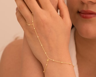 Gold Slave Bracelet , Chain Gold Ring Bracelet , Hand Ring Gold Handlet Bracelet , Hand Chain Bracelet ,