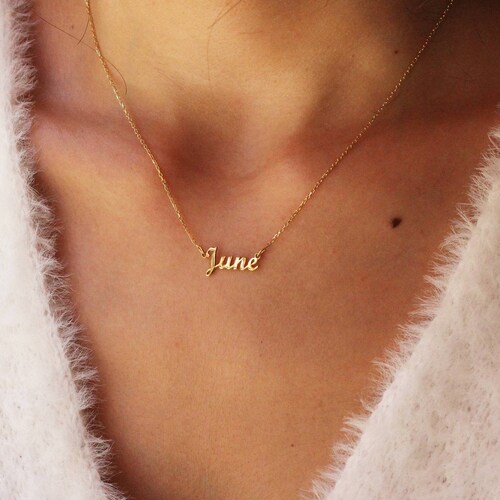 14k Solid Gold Name Necklace Tiny Name 