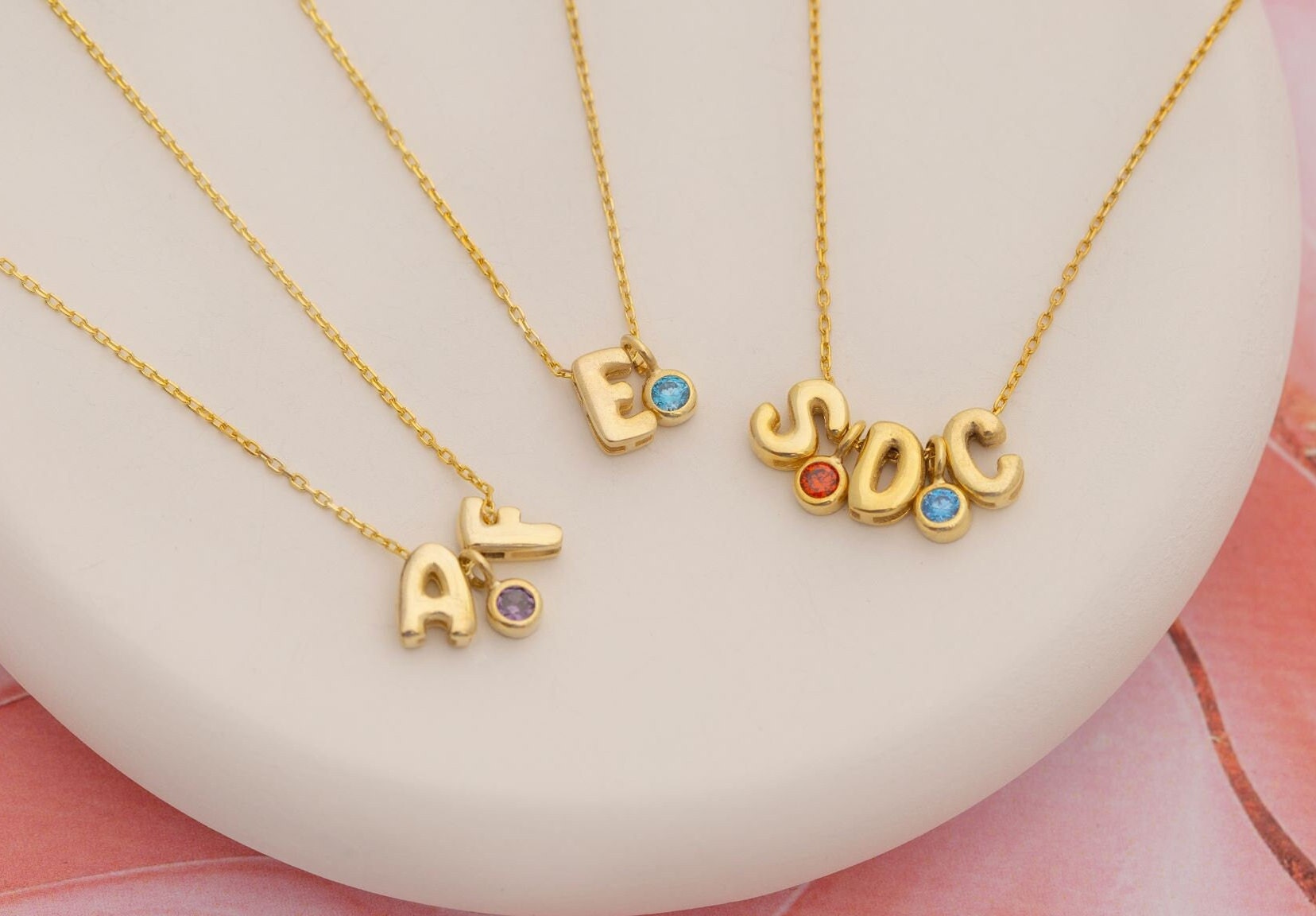 Personalized Initial Necklace with Birthstone - Bubble Letter Jewelry | Gift for Her
