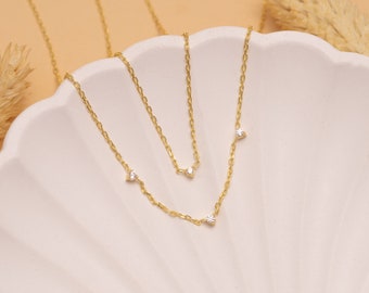 14K Gold Diamond Necklace, Solitaire Necklace, Tiny Diamond Necklace, Mothers Day Gift, Diamond Choker, Small Dainty Diamond Necklace, Gift