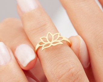 Gold Lotus Ring, Lotus Ring, Gift for Her, Flower Ring, Womens Silver Ring, 14k Gold Lotus Ring, Cute Lotus Flower Engagement Gold Ring