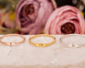 14k Gold Tiny Signet Ring, Letter Ring, Custom Letter Ring, Personalized Signet Ring, Initial Ring, Personalized Gift, Gold Stacking Ring
