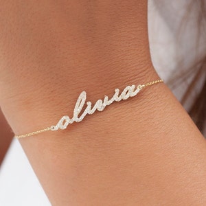 Dainty Gold Name Bracelet, Pave Name Bracelet, Diamond Name Bracelet, Personalized Gift, Personalized Dainty Gold Bracelet, Gift for her