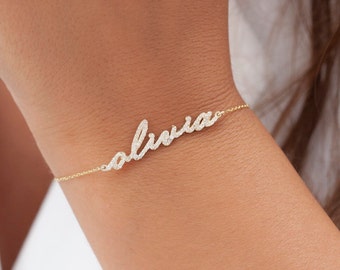 Dainty Gold Name Bracelet, Pave Name Bracelet, Diamond Name Bracelet, Personalized Gift, Personalized Dainty Gold Bracelet, Gift for her