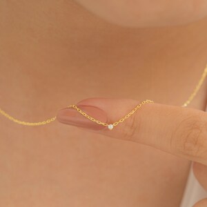 Collana di diamanti in oro 14K, collana solitaria, piccola collana di diamanti, regalo per la festa della mamma, girocollo di diamanti, piccola collana di diamanti delicata, regalo
