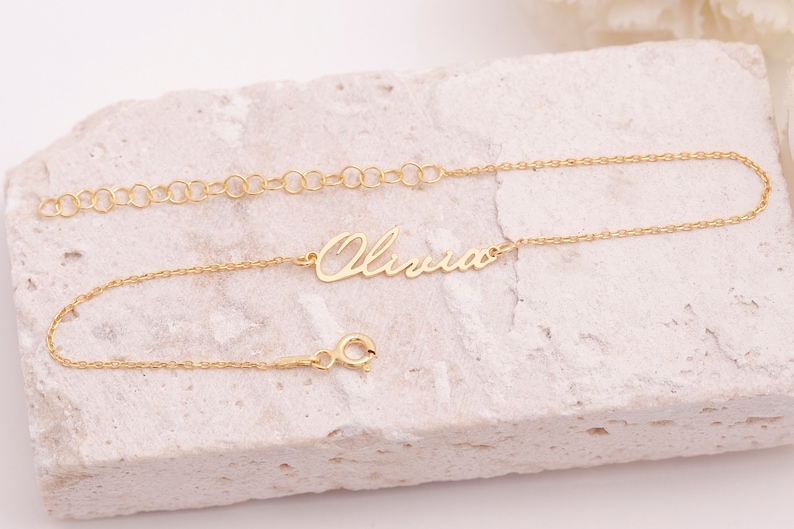 14k Solid Gold Name Anklet, Personalized Name Anklet, Custom Anklet, Anklet Bracelet with Name, Gold Anklet Name, Initial Anklet, Gift for image 5