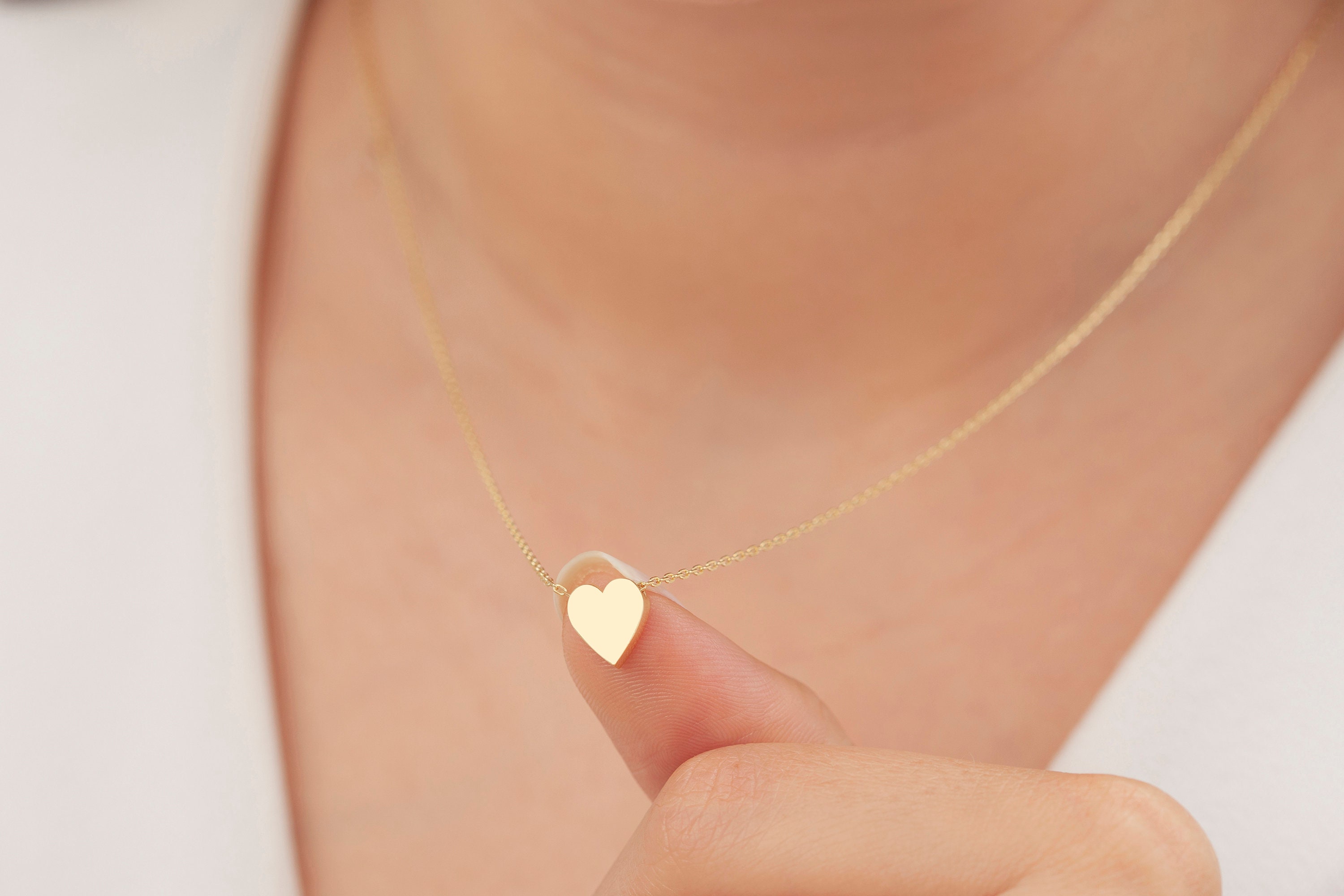 Minimal Heart Necklace, Tiny Cute Heart Necklace, Gold Heart